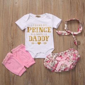4 PCS newborn baby girl clothes romper band shorts